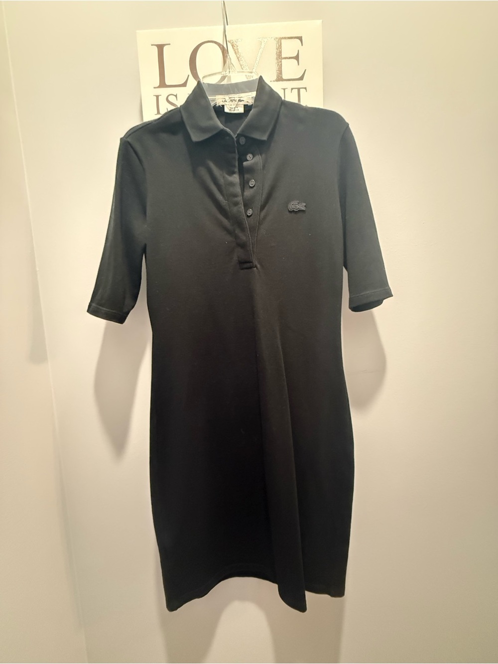 Lacoste Black Polo Shirt Dress with Embroidered Croc